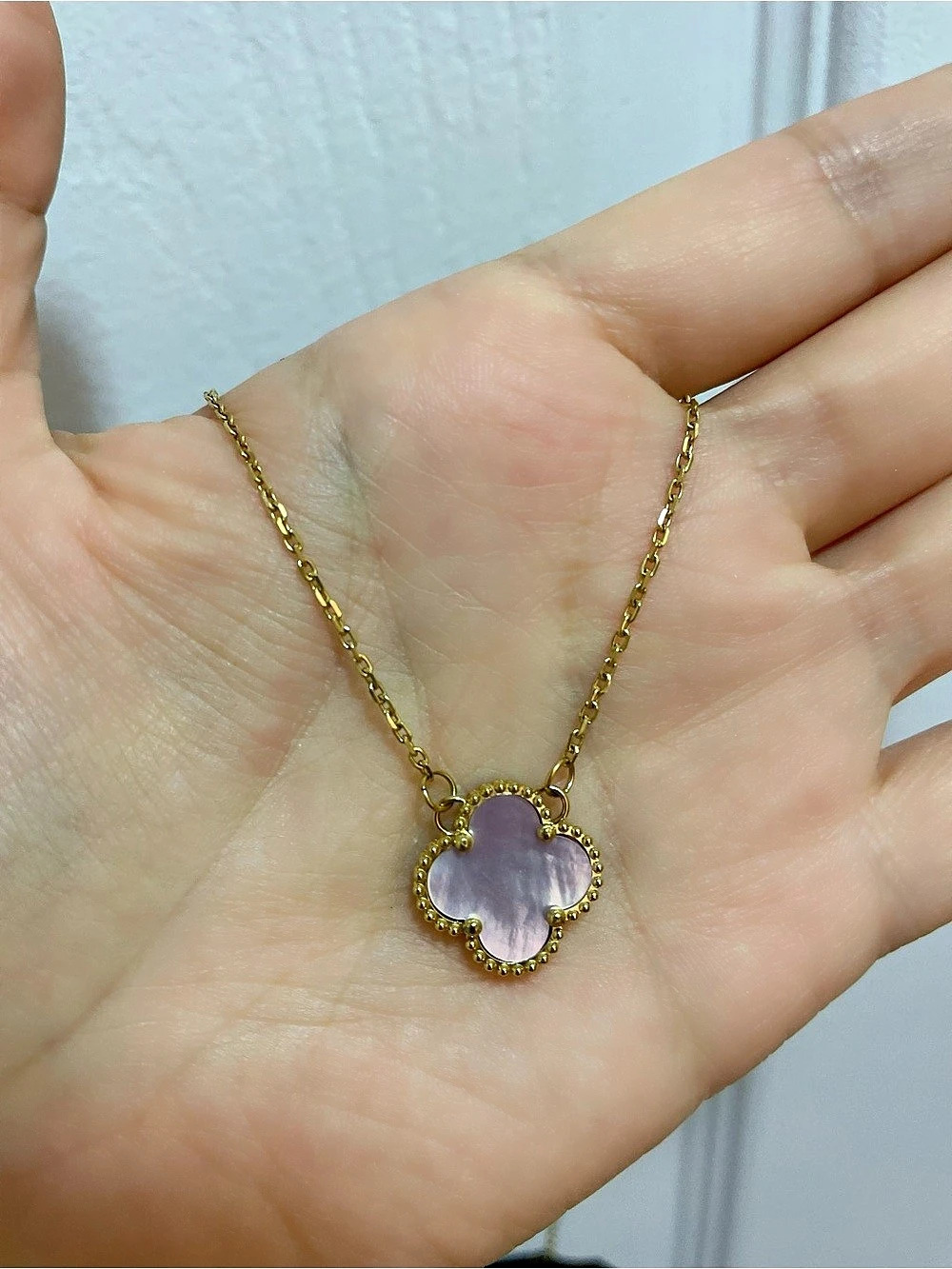 Clover Pendant Necklace in Gold & Pink NWT